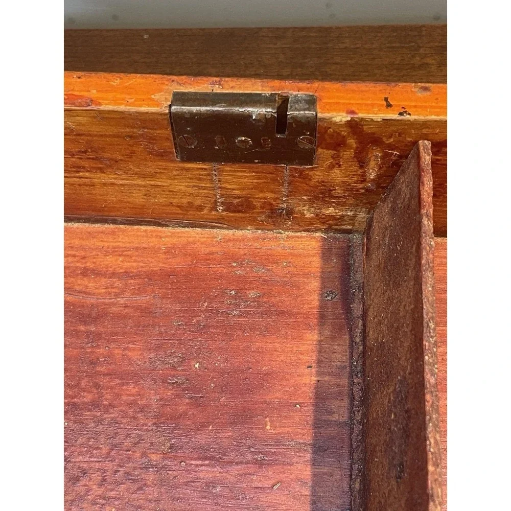 Antique Vintage inlaid SHAKER WOOD BOX  W/BRASS HINGE & Lock